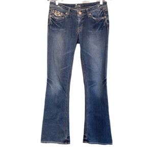 Marciano Bling Embellished Bootcut Jeans Gold Leopard Studded Flap Pocket Denim